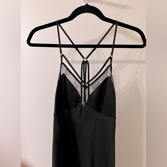 Sexy Lace Slip Dress Set with Robe and Satin Belt in Black size S - Picture 1 of 7
